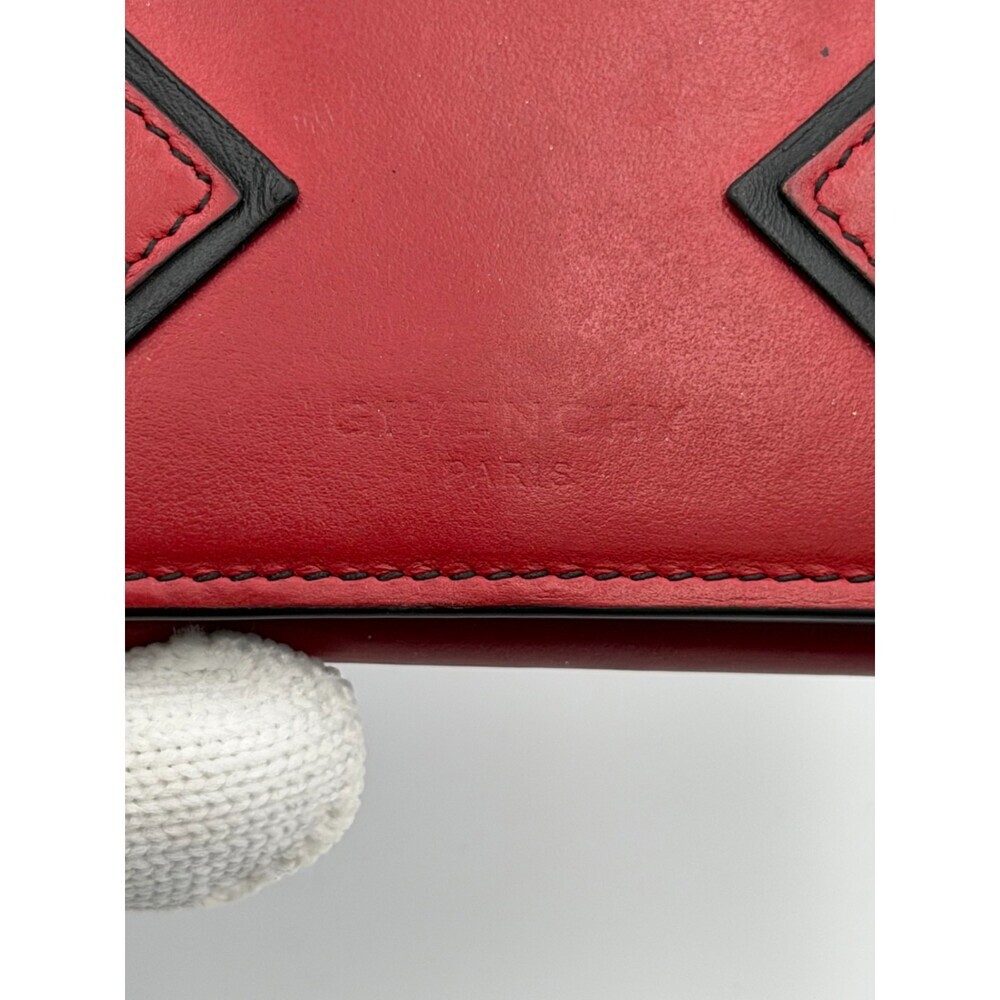 Givenchy Paris Trifold Wallet Men's Red Leather Black Trim Fashion Card Holder - Picture 3 of 12
